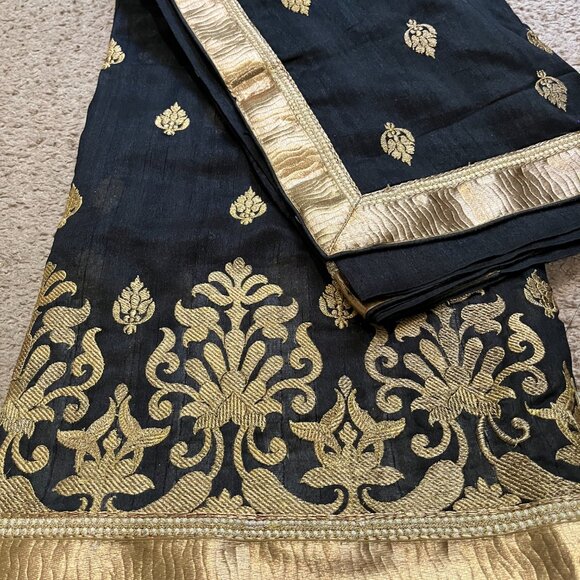 Black Indian Silk saree - Tussar silk saree with Heavy embroidery work Item desc - Picture 11 of 14